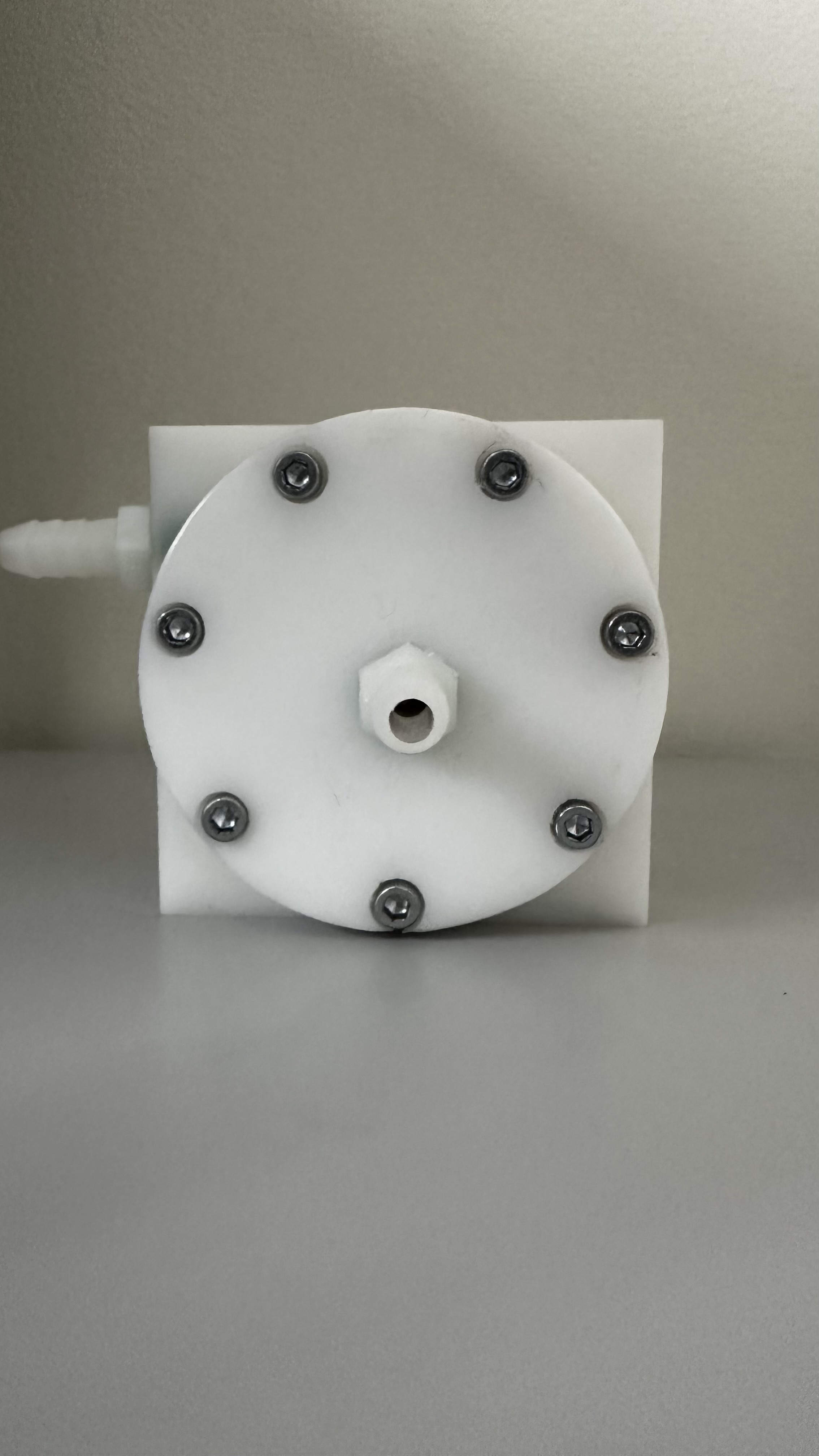 Final assembled acrylic pump housing manufactured from stock material.